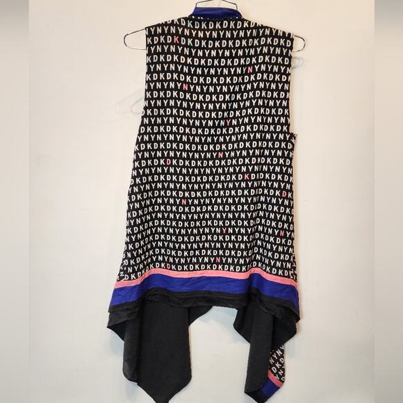 DKNY Black White Logo Vest Loose Fit Long Vest Women's Size M / L - Picture 2 of 8